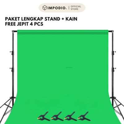 IMPODIO Paket Greenscreen Premium 3M - Stand Background untuk Studio Virtual Konten Video YouTube Streaming Chroma Key Alas Foto Profesional