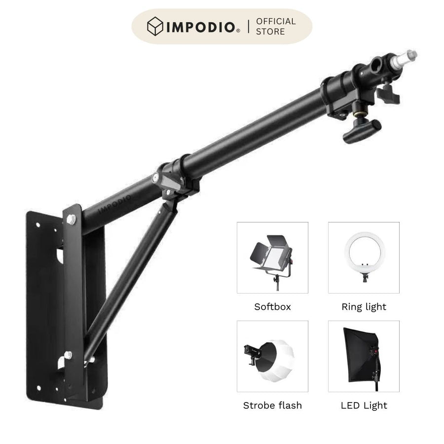 IMPODIO Wall Bracket Lighting Studio 1.8M – Wall Boom Arm Stand Lampu Foto Video Studio