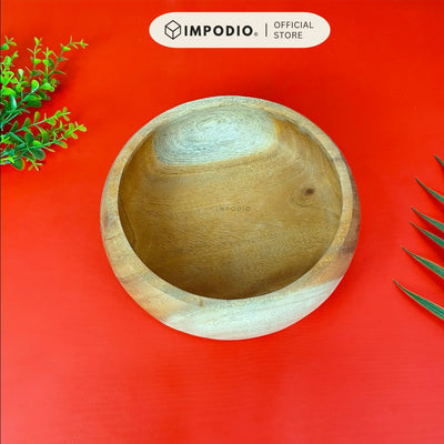 IMPODIO Mangkok Kayu Mahoni Bentuk Donat 20 cm - Wooden Bowl Aesthetic - Properti Foto Food Styling