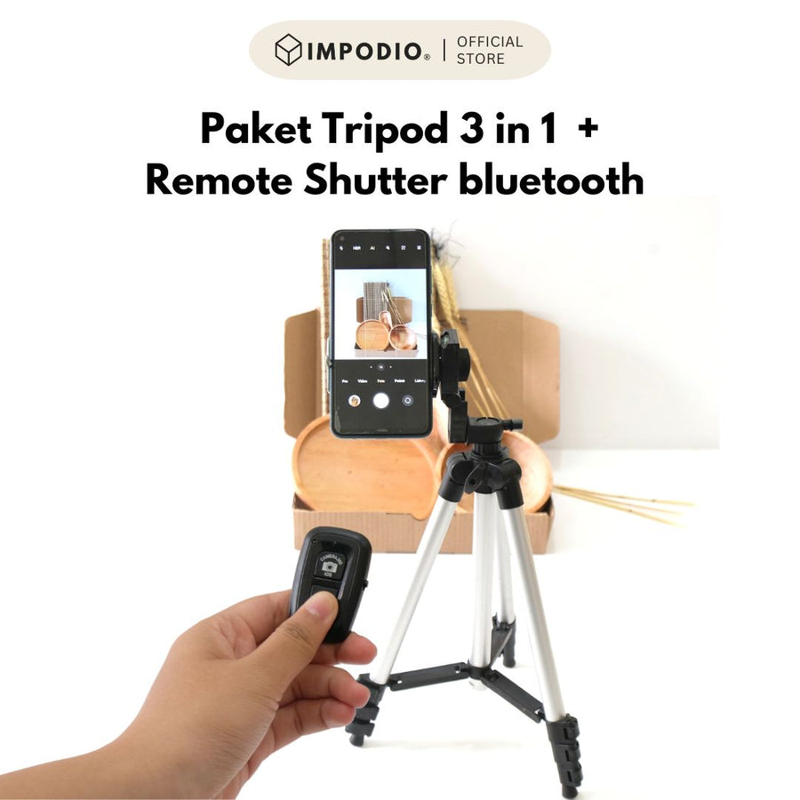IMPODIO Paket Tripod 3 in 1 + Remote Shutter Bluetooth