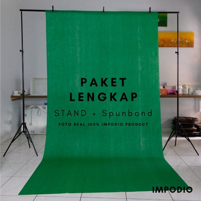 IMPODIO Paket Greenscreen spunbon Hijau tua + Stand backdrop
