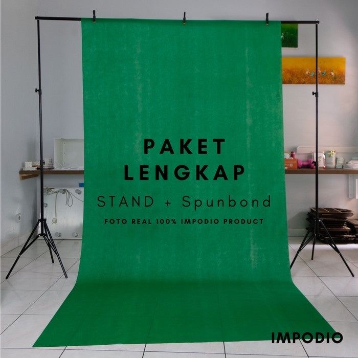 IMPODIO Paket Greenscreen spunbon Hijau tua + Stand backdrop