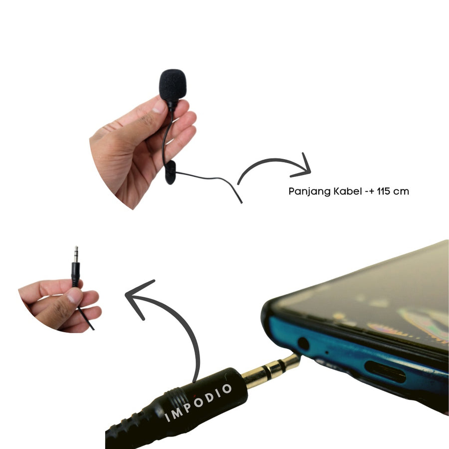 IMPODIO Clip On Microphone Eksternal + Clip for Hp Laptop Handphone
