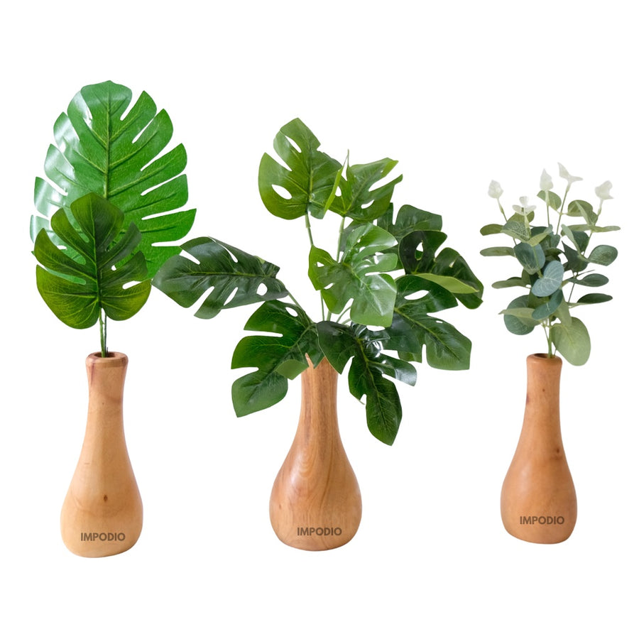 IMPODIO Vas Bunga bahan kayu – Dekorasi meja bunga artificial monstera