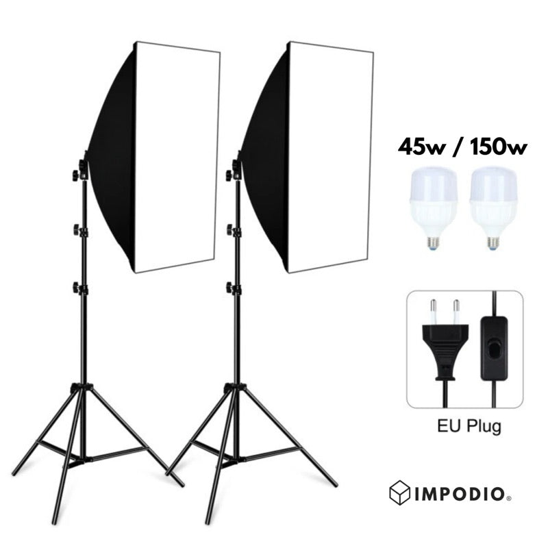 IMPODIO Paket lighting home studio 2 Softbox lighting lengkap super