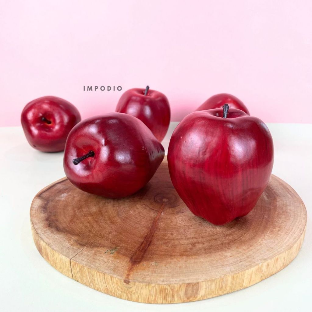 IMPODIO Buah Apel Merah Palsu - Fake Apple Artificial Fruit Properti Foto Produk