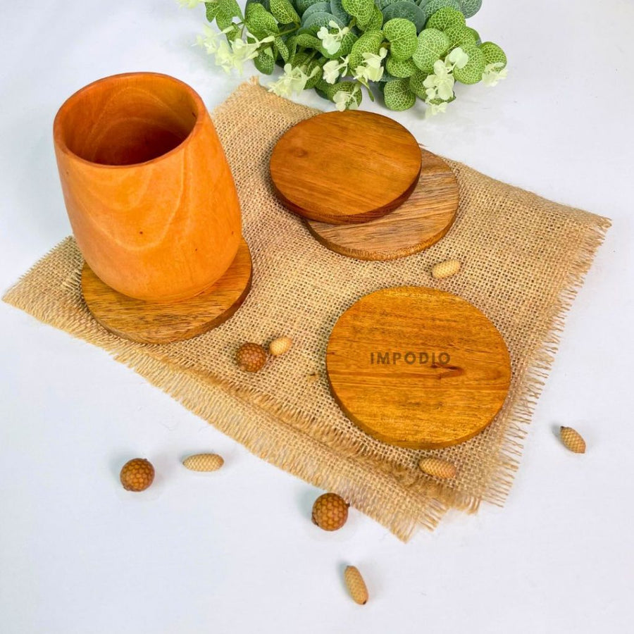 IMPODIO Tatakan gelas - coaster bulat kayu aksesoris photography