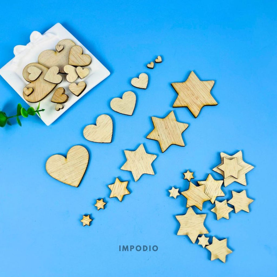 IMPODIO Natural Wood Love and Star 1pack – Hiasan Kayu Properti Foto
