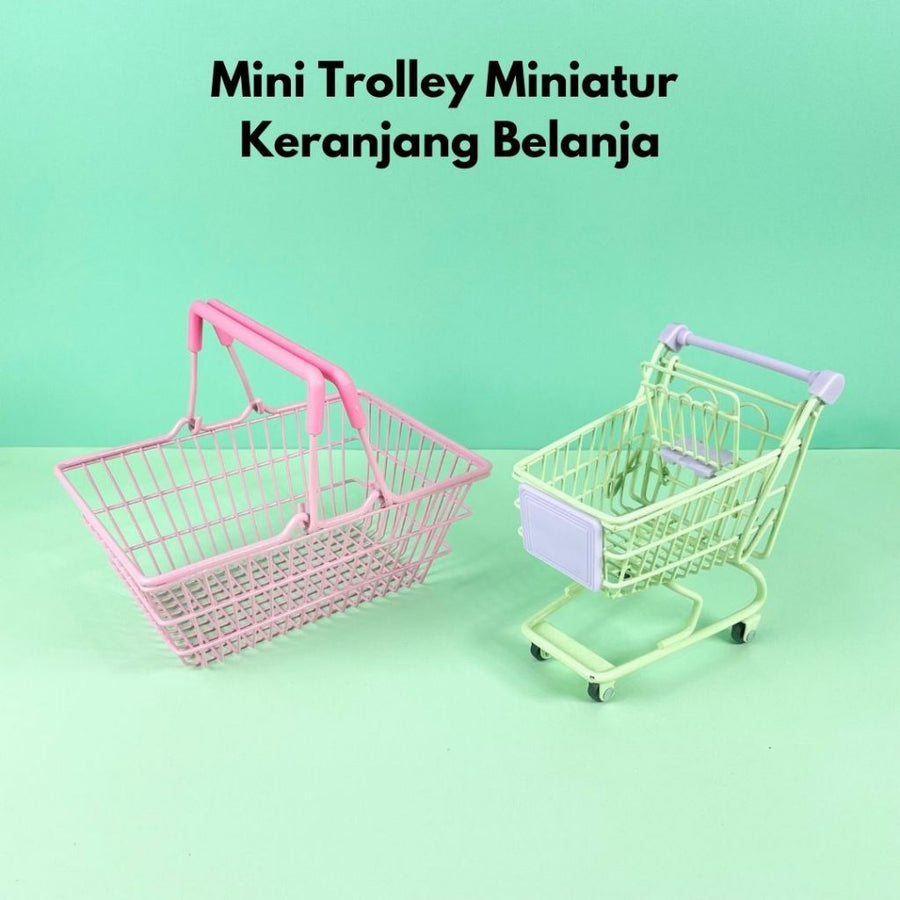 IMPODIO Mini Trolley Miniatur Keranjang Belanja – Hiasan Mini Trolley