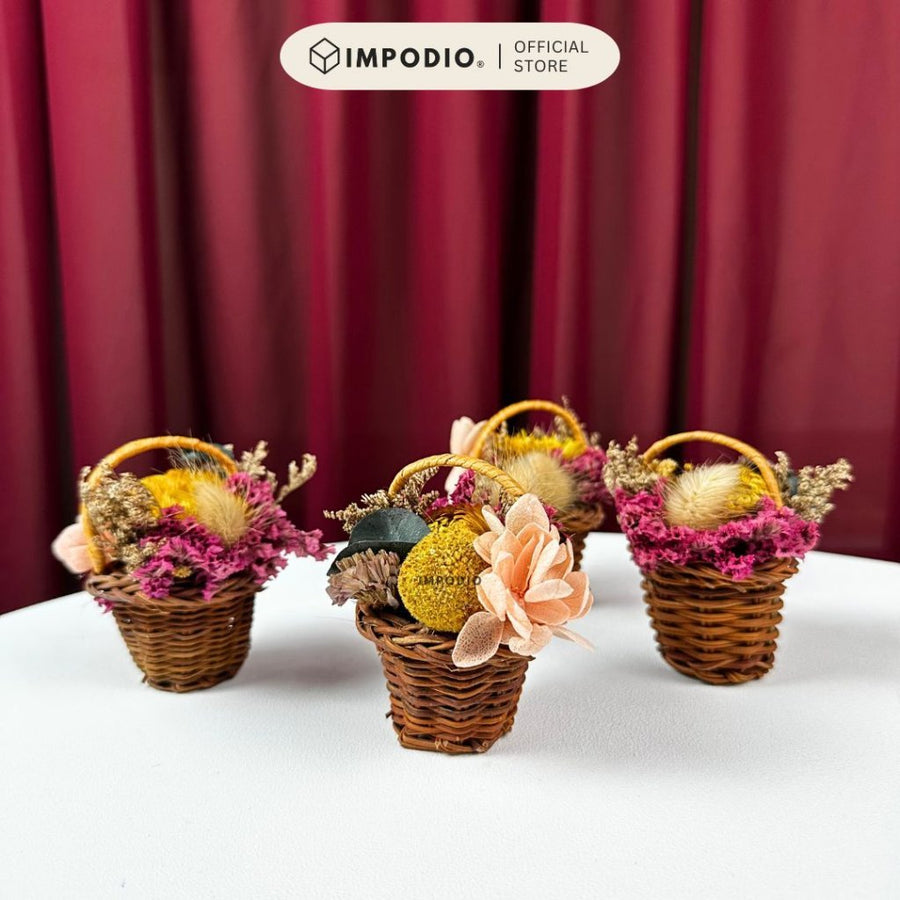 IMPODIO mini preserved flower basket – mini bouquet keranjang dekorasi aesthetic untuk foto produk & gift