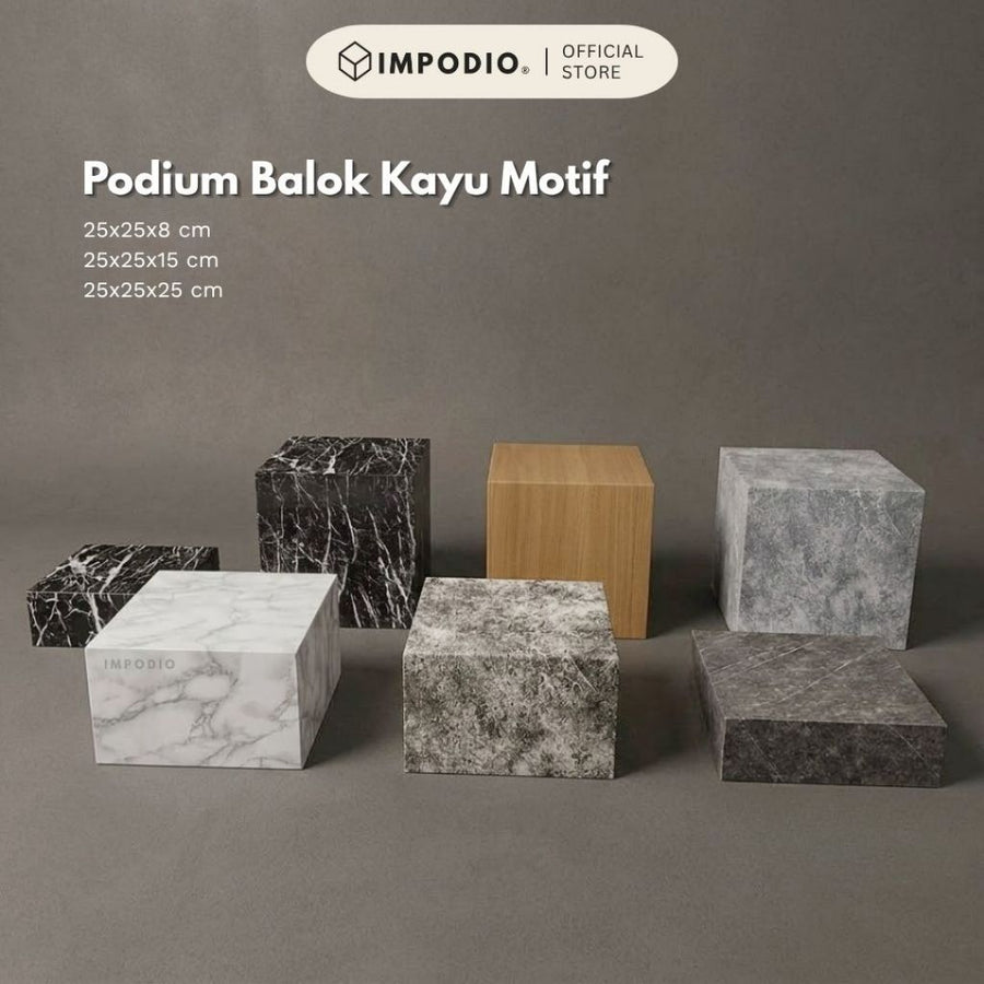 IMPODIO Podium Kubus Display Produk Motif Marmer Kayu Beton Batu Semen - Properti Foto Produk Aesthetic - Tatakan Alas Display Studio Foto Minimalis - Dekorasi Photoshoot
