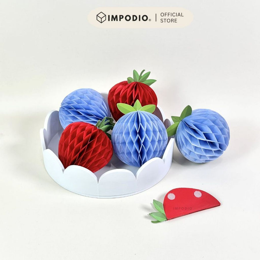 IMPODIO Honeycomb Paper Strawberry Blueberry 3D – Gantungan Dekorasi Pesta Buah Kertas Lipat Aesthetic Party Decor