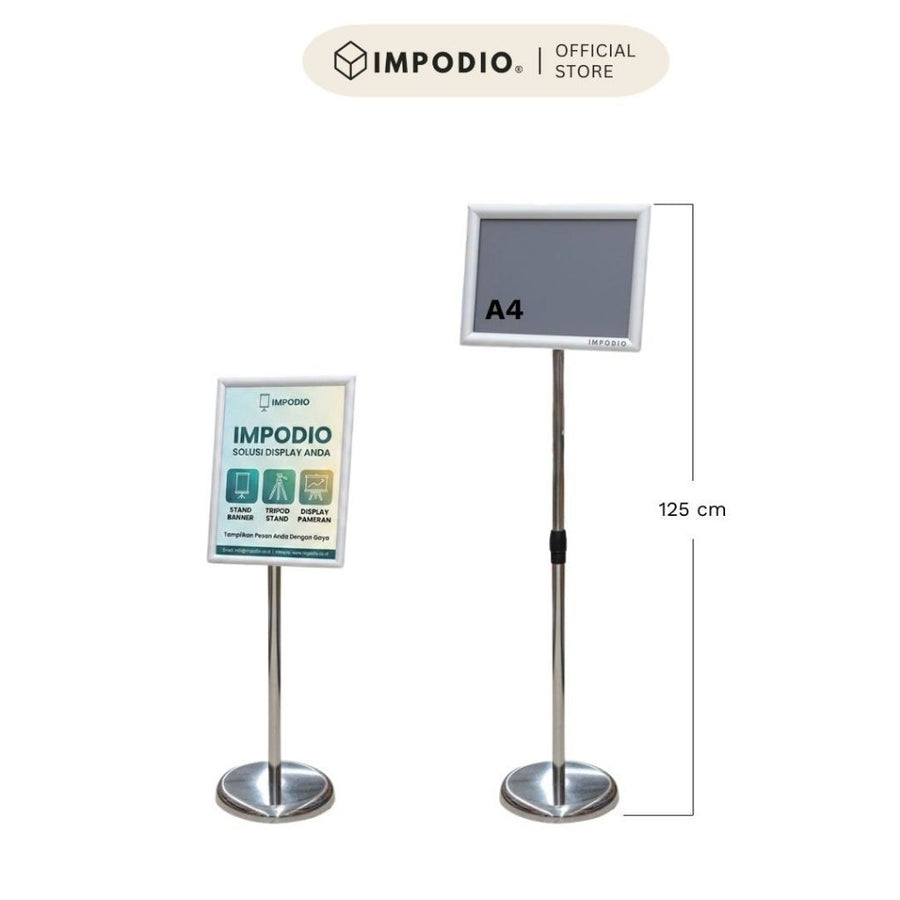 IMPODIO Banner Standing Stainless Ukuran A4 - Sign Petunjuk / Media Promosi
