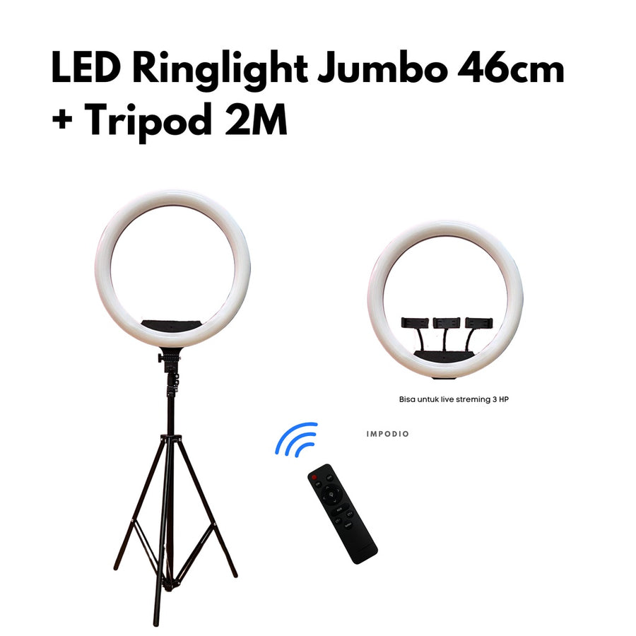 IMPODIO LED Ringlight Fotografi Live Streaming Jumbo 46 cm + Tripod