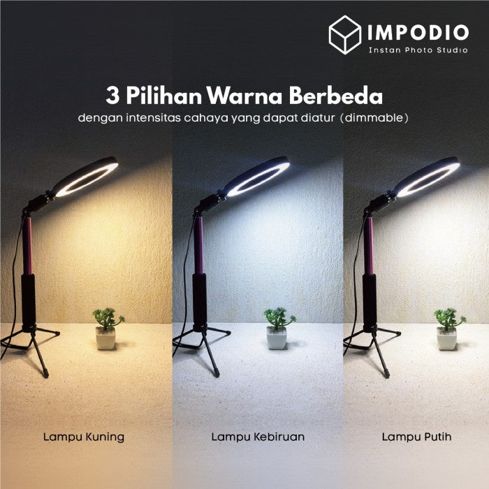 IMPODIO Ring Light 3 in 1 + stand 120cm bisa 3 warna dan terang - tampak samping