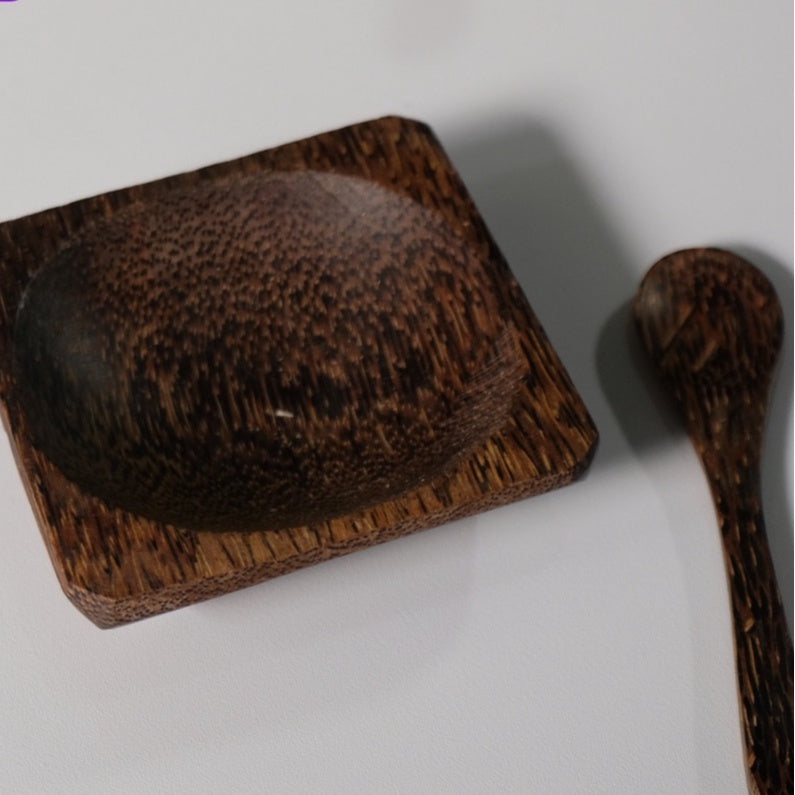 IMPODIO Piring kotak mini FREE sendok mini kayu arem