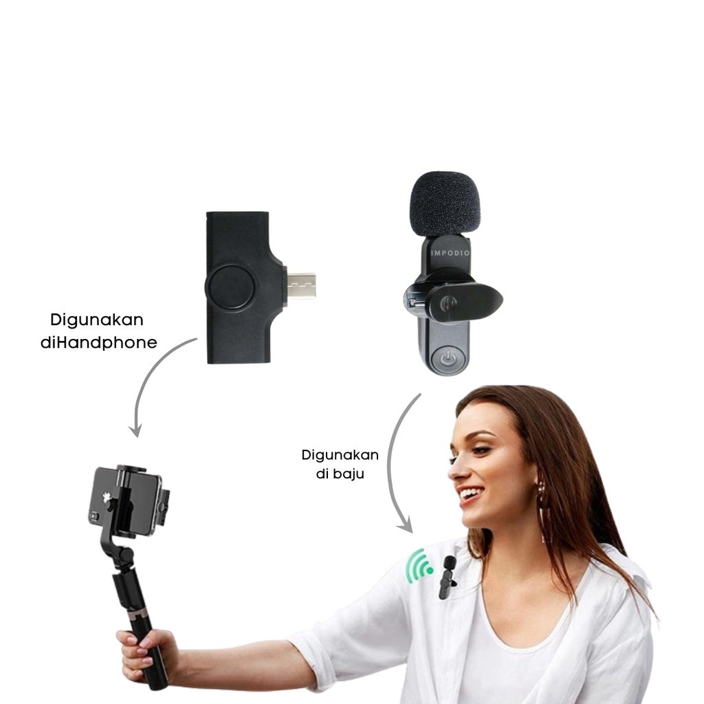Lavaliers Microphone Wireless clip on smartphone utk iPhone dan Type C