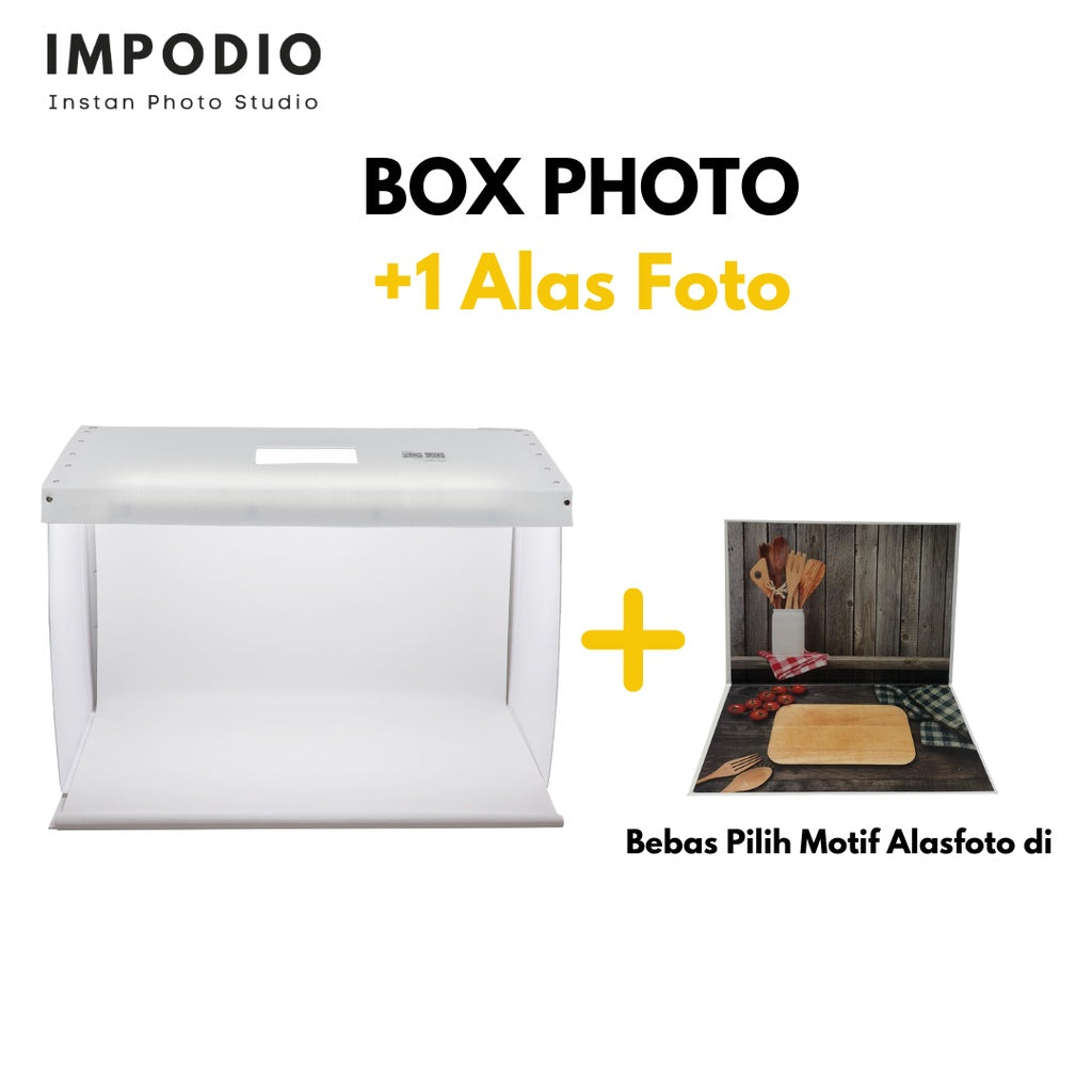IMPODIO Box studio foto ukuran 75x50cm Free Background putih dan hitam