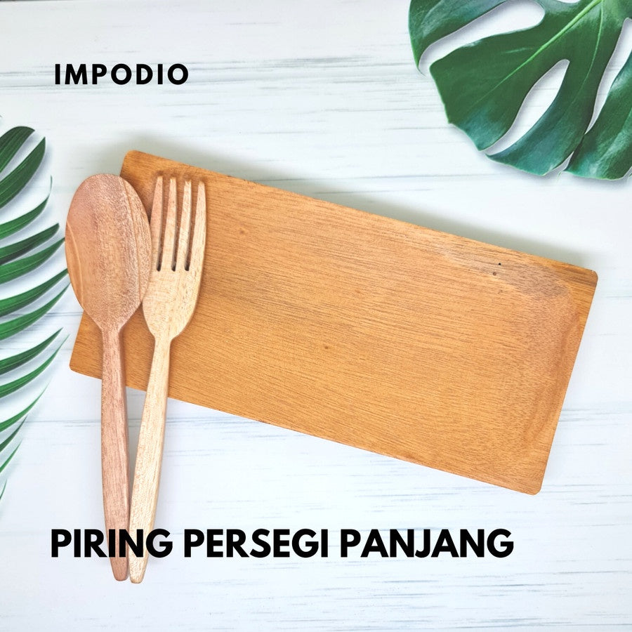 IMPODIO piring kayu persegi panjang bahan kayu mahoni - piring lauk / sayur