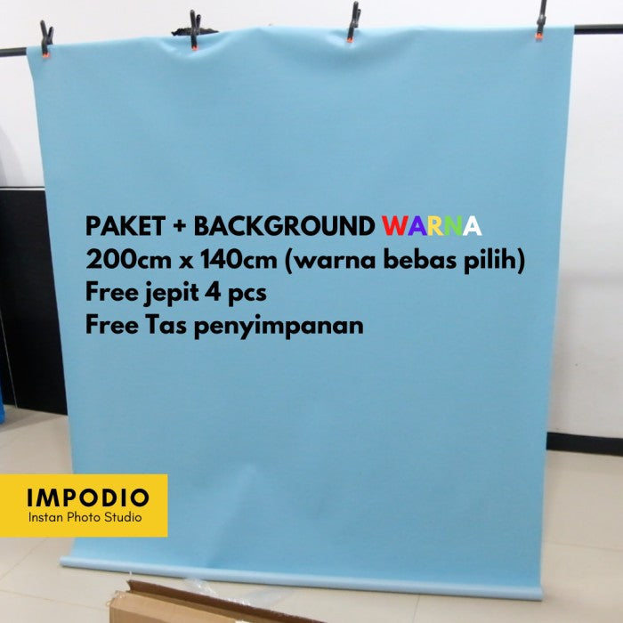 IMPODIO Paket Lengkap T-shape stand 150x200cm dan Background warna polos / motif