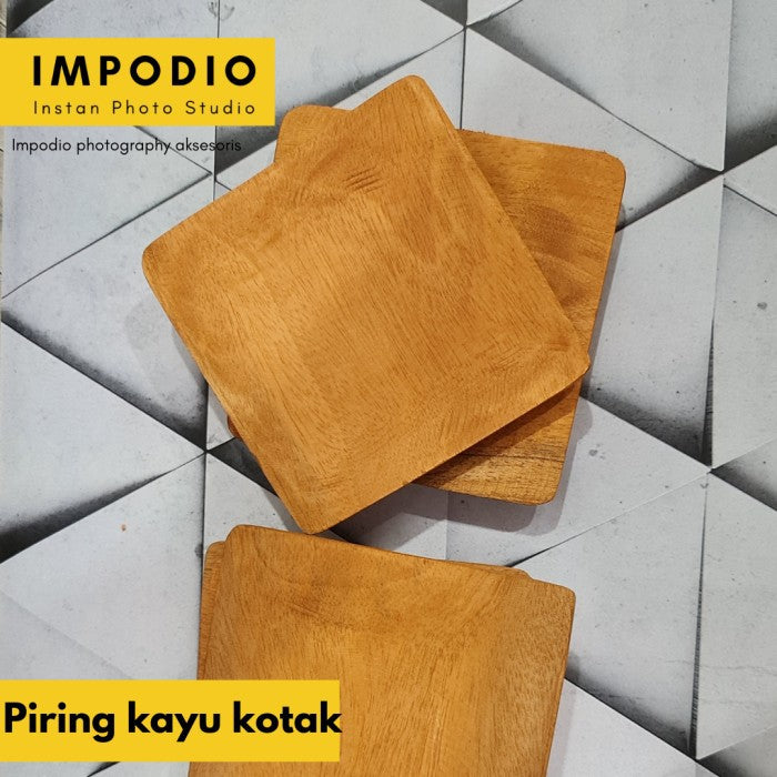 IMPODIO Piring Kayu kotak 10x10cm - Aksesoris Photography