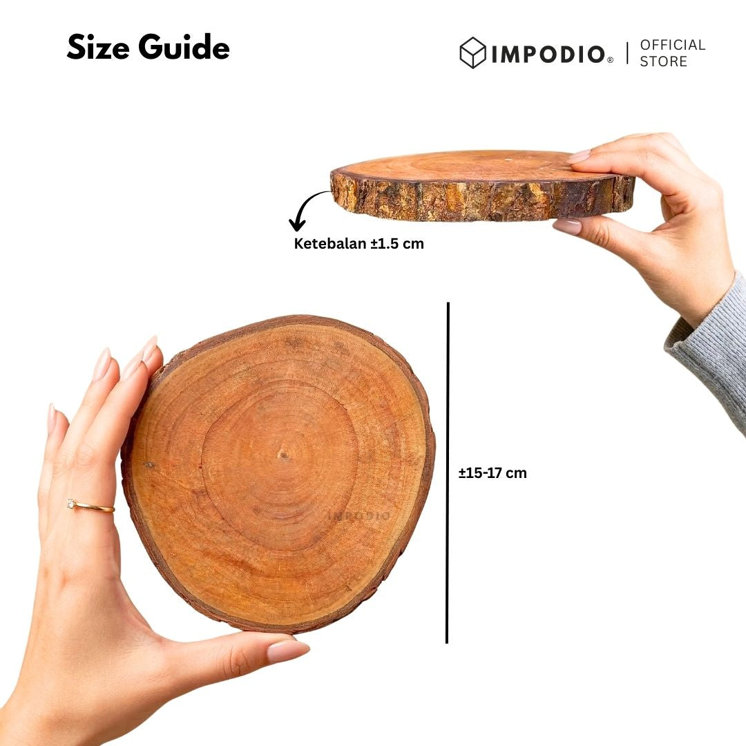 IMPODIO Wood Slice Kayu Natural 15-17cm  -  Props foto flaylayout tatakan rustic  aesthetic