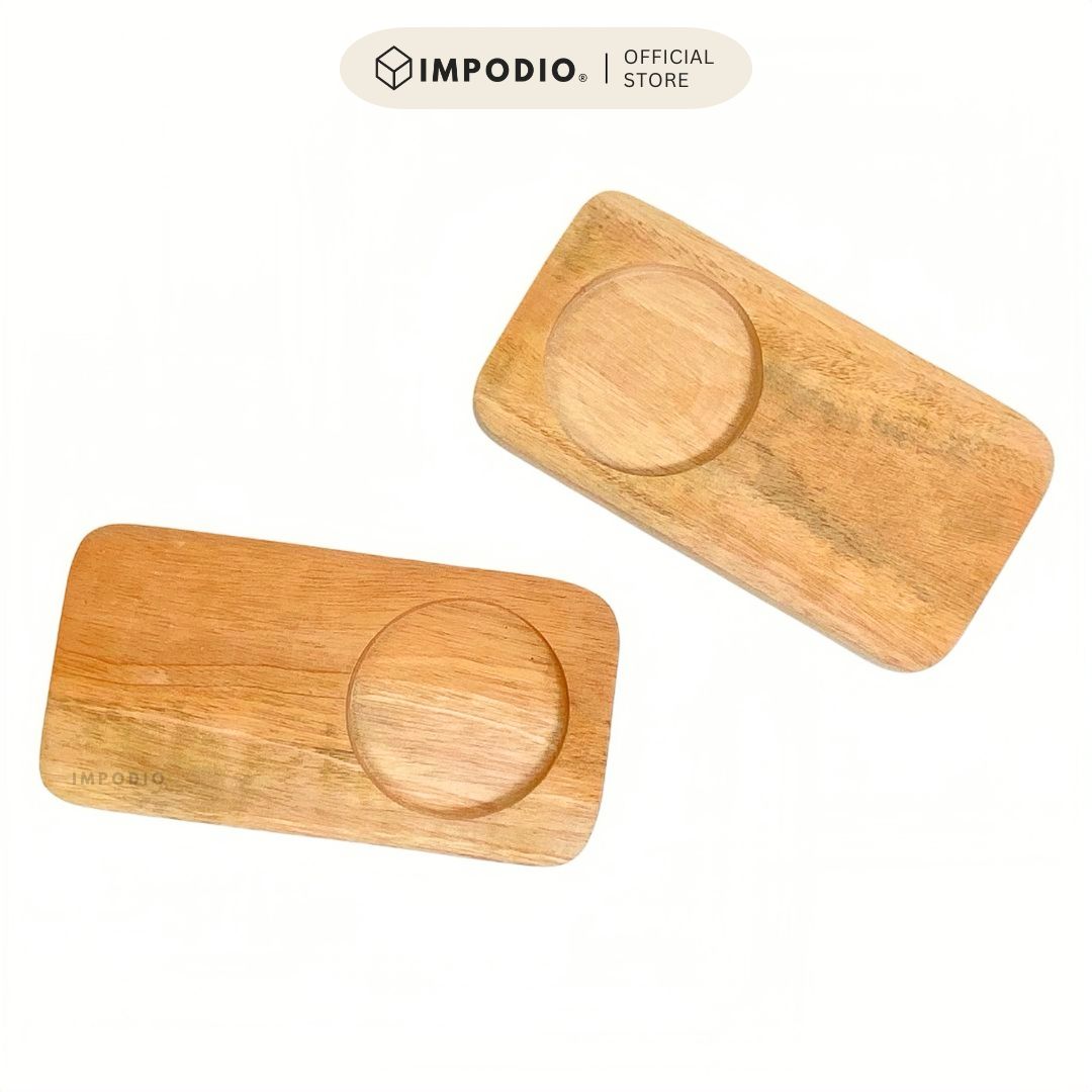 IMPODIO Tatakan Gelas Kayu persegi panjang dengan 1 lobang -  Properti Props Foto Produk