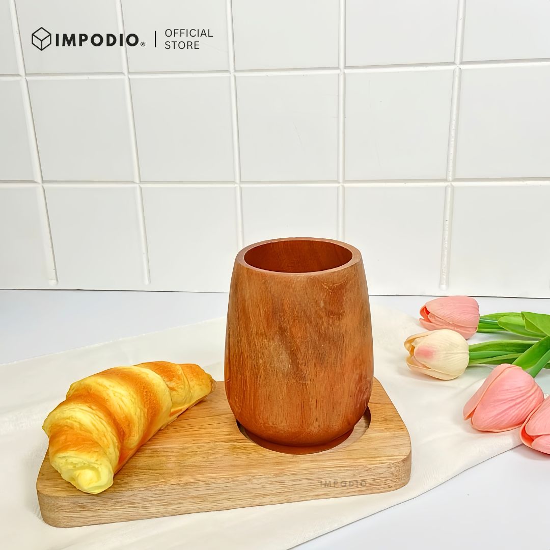 IMPODIO Tatakan Gelas Kayu persegi panjang dengan 1 lobang -  Properti Props Foto Produk
