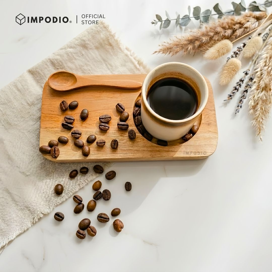 IMPODIO Tatakan Gelas Kayu persegi panjang dengan 1 lobang -  Properti Props Foto Produk