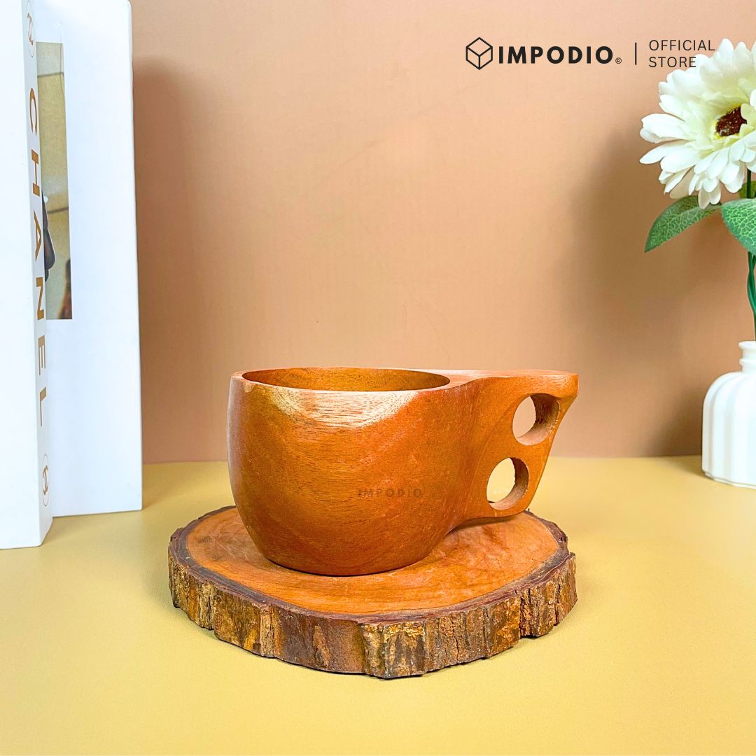 IMPODIO Gelas Kayu Mahoni  Asli Aesthetic Gagang Berlubang | Properti Foto Kafe Studio Dekorasi Rumah