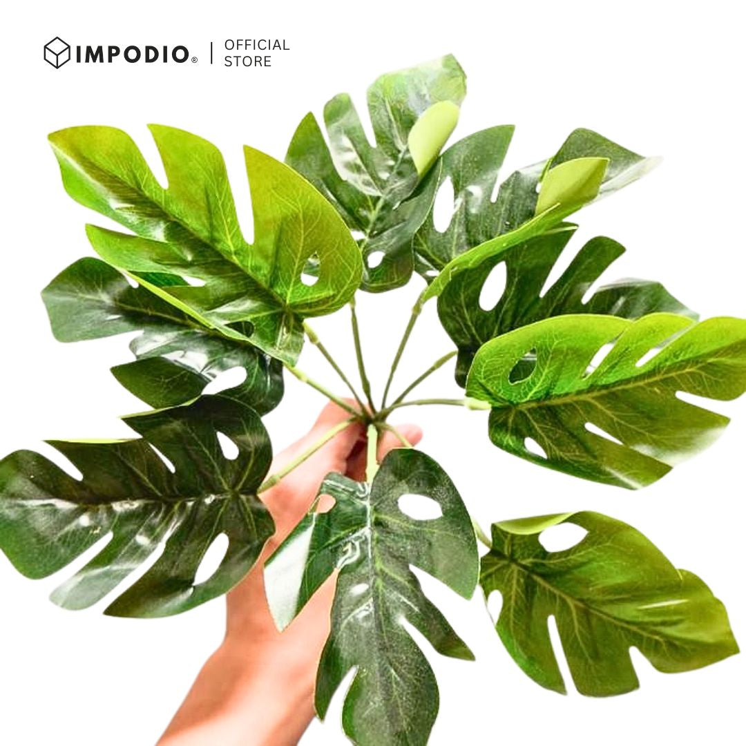 IMPODIO Mini Pohon monstera - Montsera artficial 7 tangkai untuk Properti foto/ aksesoris dekor