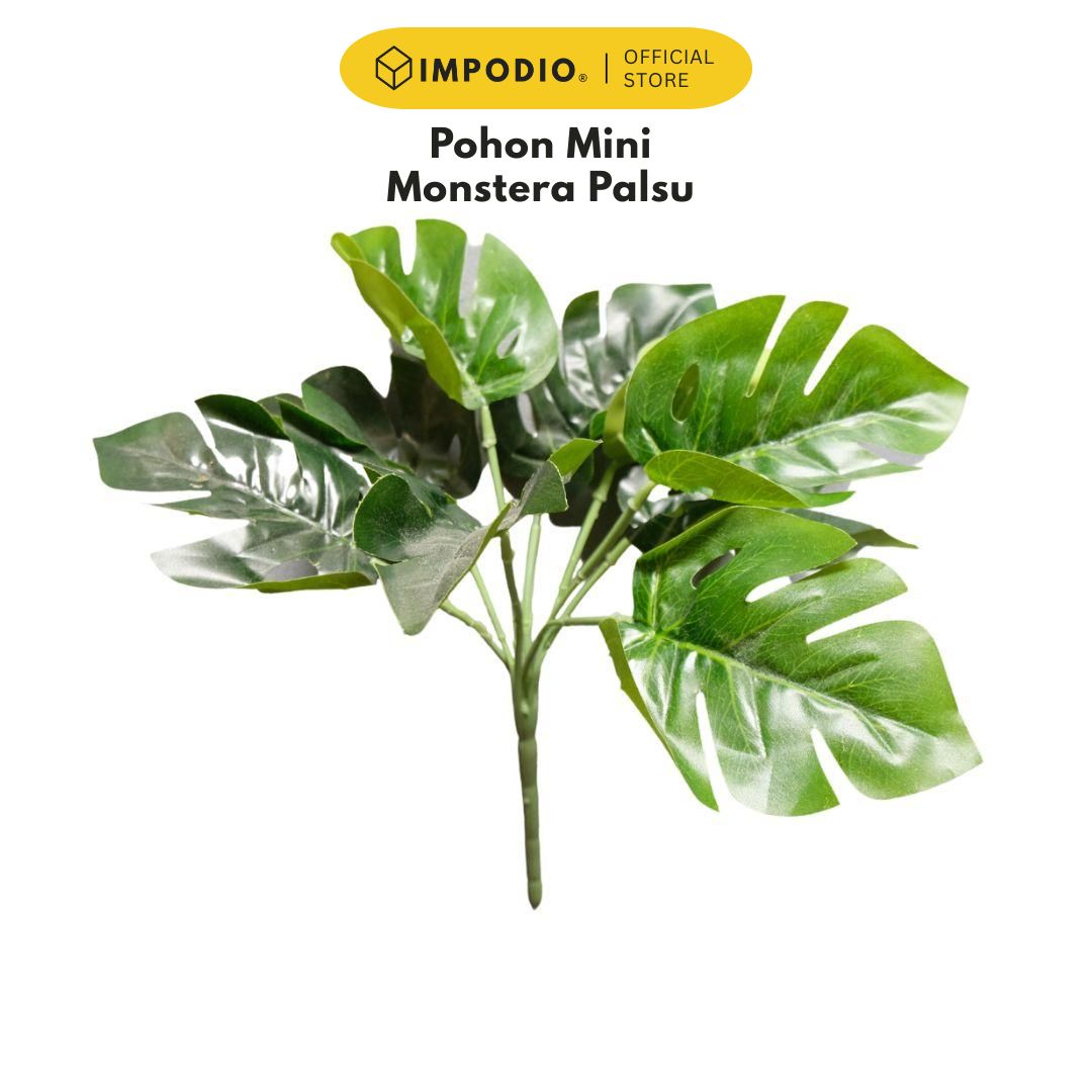 IMPODIO Mini Pohon monstera - Montsera artficial 7 tangkai untuk Properti foto/ aksesoris dekor