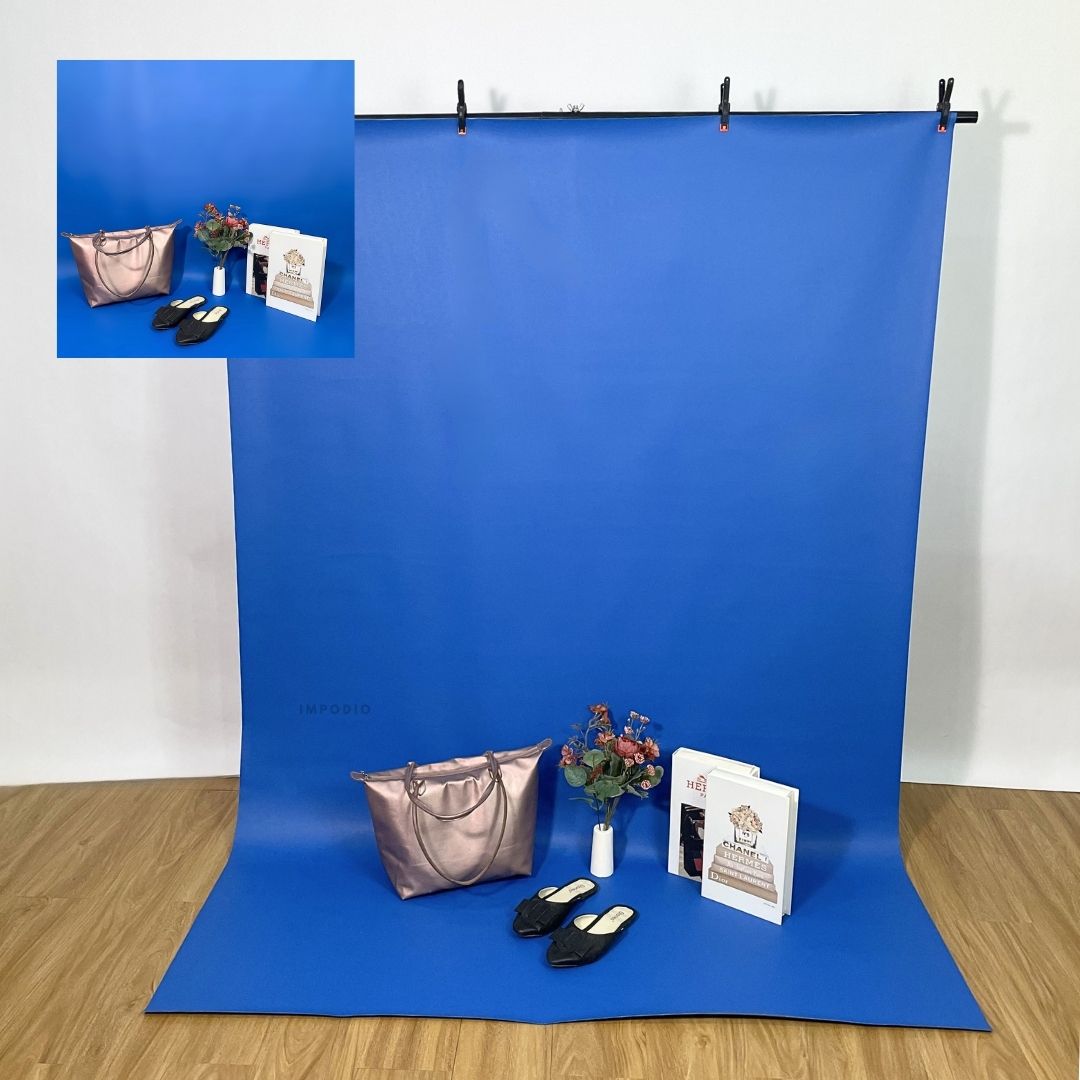 IMPODIO Paket T-Stand Backdrop Studio Foto Lengkap 200x100 cm - Background Waterproof Doff Warna Polos atau Motif 200x140 cm