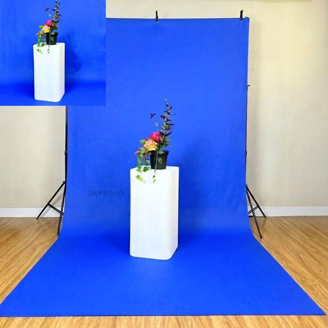 IMPODIO Paket Stand backdrop 2x3m - Spunbond background warna biru Bluescreen FREE jepit