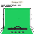 IMPODIO Paket stand backdrop greenscreen - Kain backdrop 2.4x3m dan 2.4x6m (tanpa sambungan) kualitas terbaik