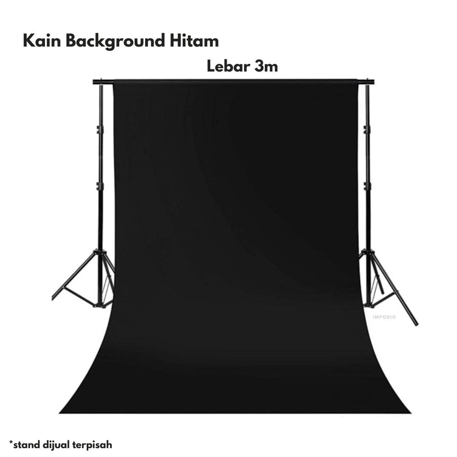 IMPODIO Background Kain Hitam Lebar 3M Backdrop Fotografi - Latar Profesional Foto Video Hasil Clean