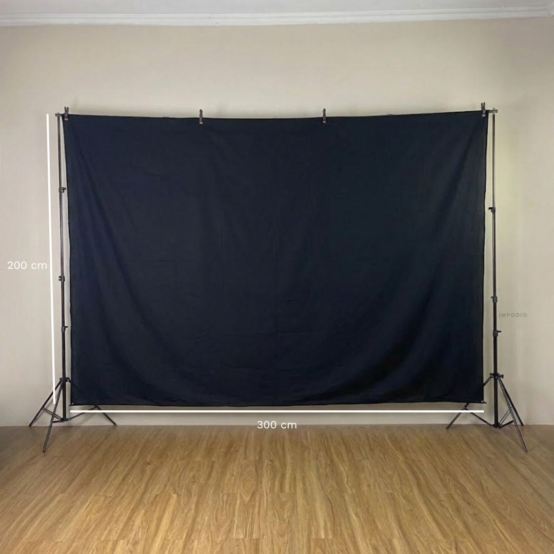 IMPODIO Background Kain Hitam Lebar 3M Backdrop Fotografi - Latar Profesional Foto Video Hasil Clean
