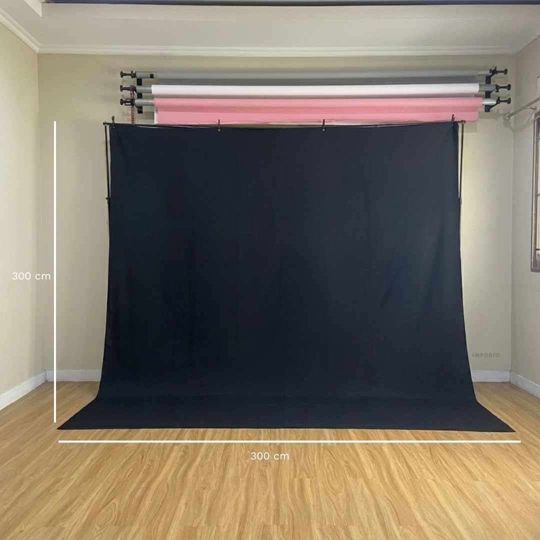 IMPODIO Background Kain Hitam Lebar 3M Backdrop Fotografi - Latar Profesional Foto Video Hasil Clean