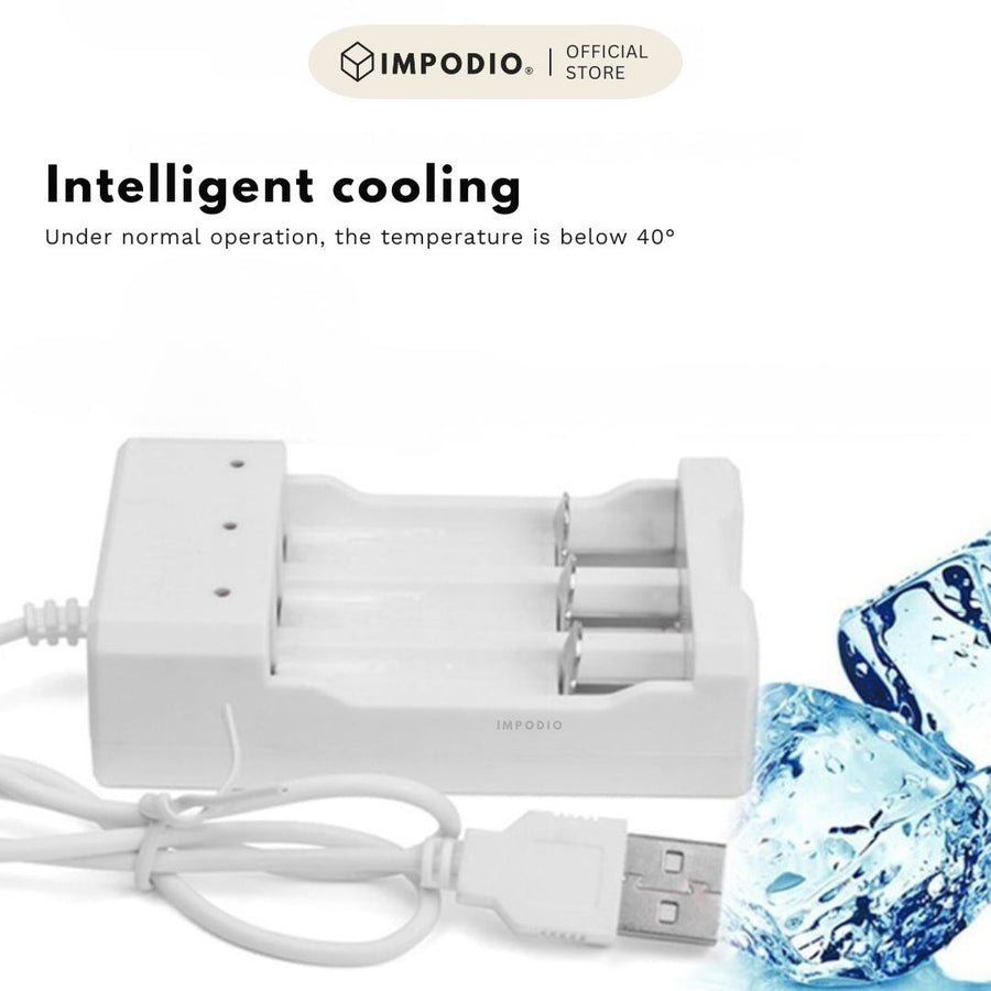 IMPODIO Charger Baterai USB 4 Slot untuk AA AAA Fast Charging - Pengisi daya aman dengan LED indikator
