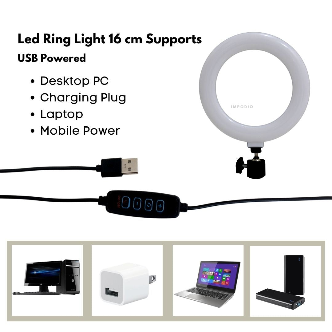 IMPODIO Ring Light 20cm  - Lampu Selfie Vlogger Konten Live Stream Profesional 3 Mode Warna