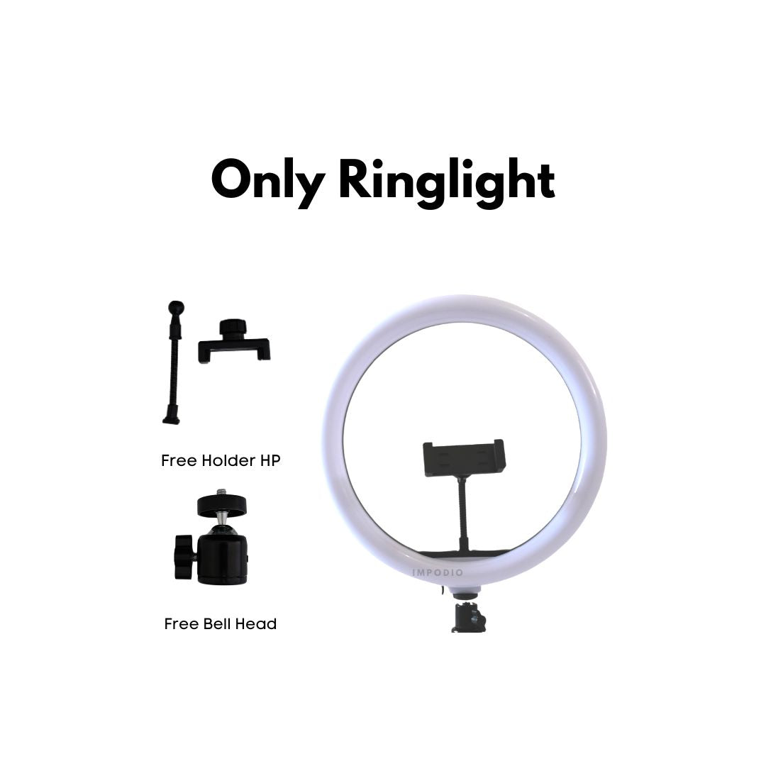 IMPODIO Ring Light 20cm  - Lampu Selfie Vlogger Konten Live Stream Profesional 3 Mode Warna