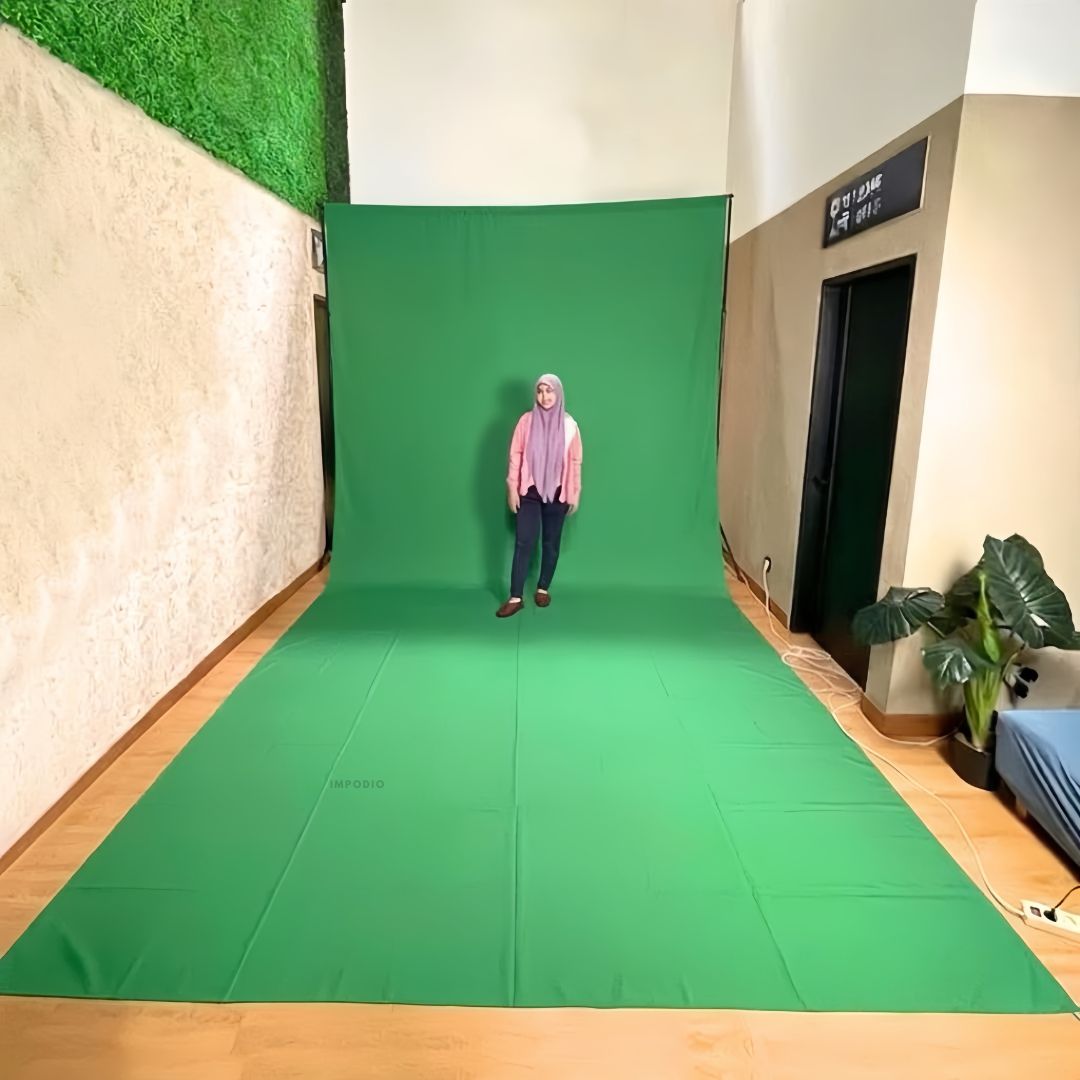 IMPODIO Paket Greenscreen Premium 3M - Stand Background untuk Studio Virtual Konten Video YouTube Streaming Chroma Key Alas Foto Profesional