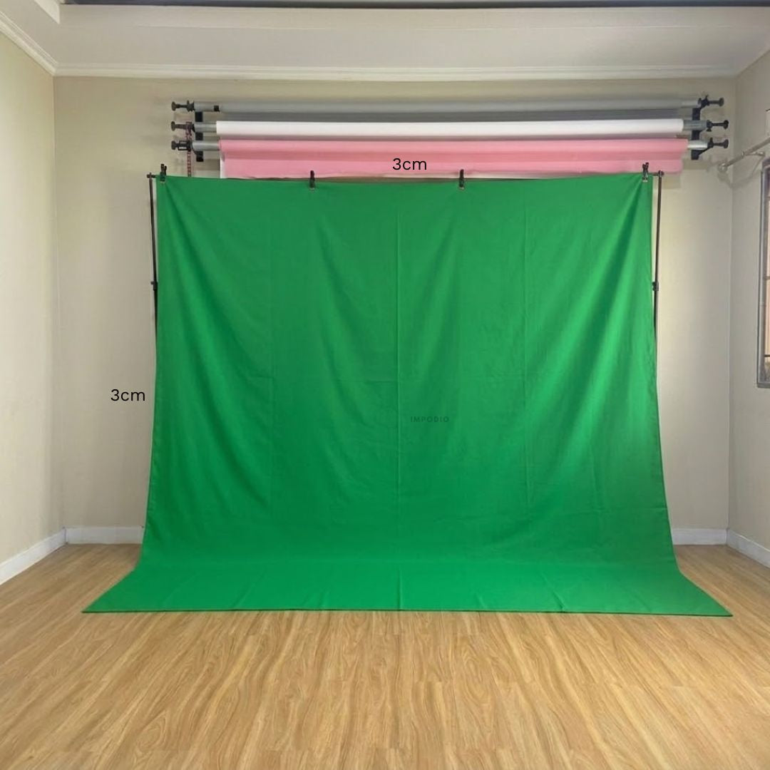IMPODIO Paket Greenscreen Premium 3M - Stand Background untuk Studio Virtual Konten Video YouTube Streaming Chroma Key Alas Foto Profesional