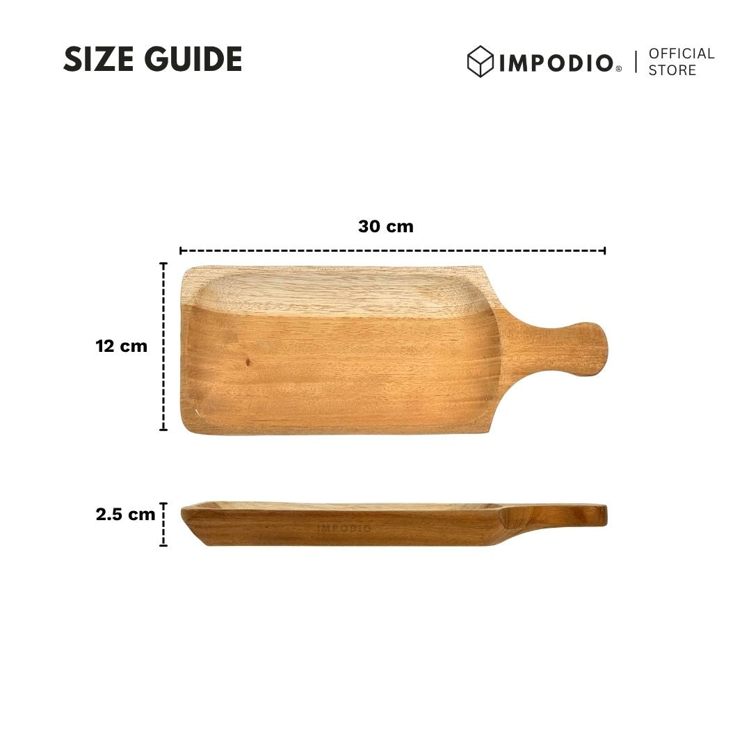 IMPODIO Piring Saji unik Kayu asli tebal ukuran 30cm x 12cm - Properti Foto Makanan Aesthetic