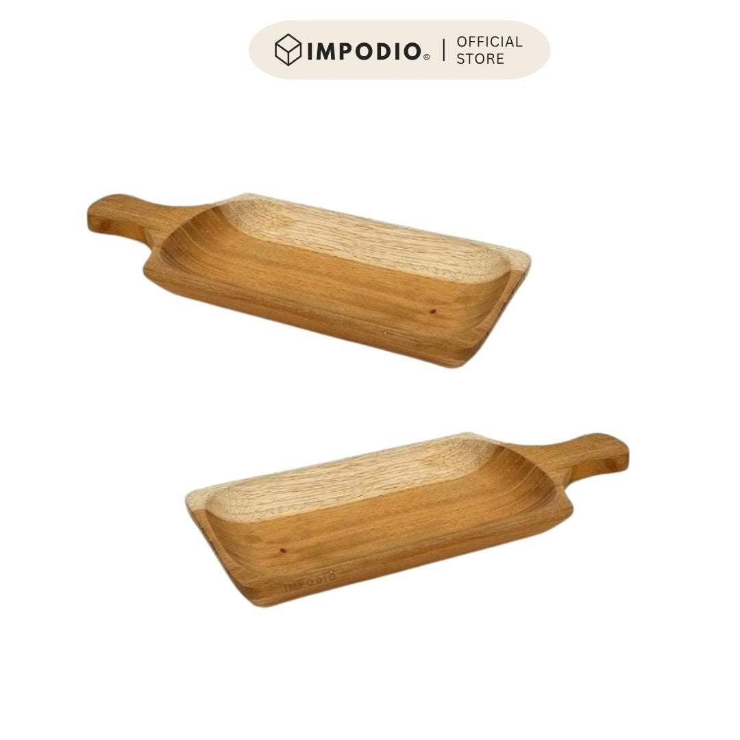 IMPODIO Piring Saji unik Kayu asli tebal ukuran 30cm x 12cm - Properti Foto Makanan Aesthetic