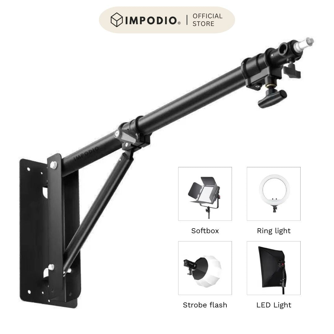 IMPODIO Wall Bracket Lighting Studio 1.8M – Wall Boom Arm Stand Lampu Foto Video Studio