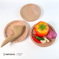 IMPODIO Piring Cobek Kayu 15cm dan Ulekan Sambal - Set Wadah Saji Tradisional Estetik