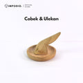 IMPODIO Piring Cobek Kayu 15cm dan Ulekan Sambal - Set Wadah Saji Tradisional Estetik