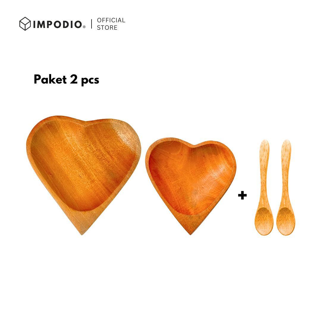 IMPODIO Piring kayu bentuk Love – mangkok kayu saos hati