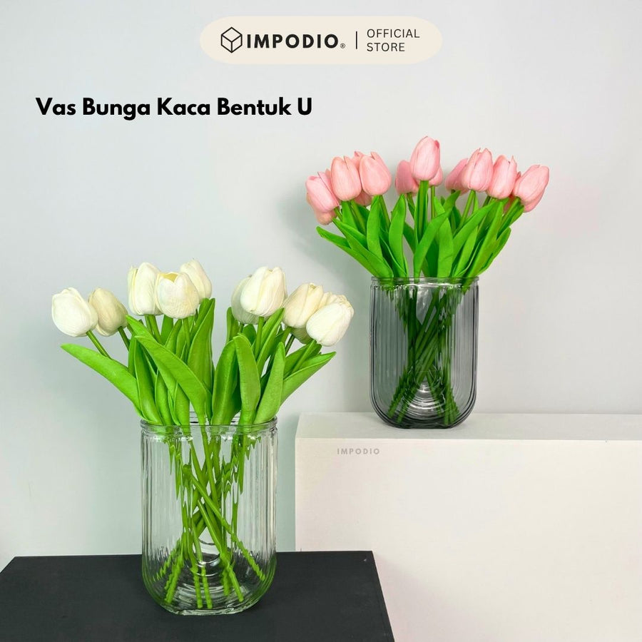IMPODIO Vas Bunga Kaca Model U 2 variant warna - Dekorasi Interior Ruang Tamu Props Foto Produk